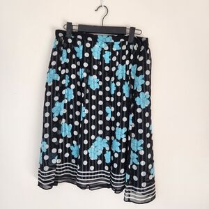 Valerie Stevens A-Line Silk Skirt with Blue Floral and Polka Dots